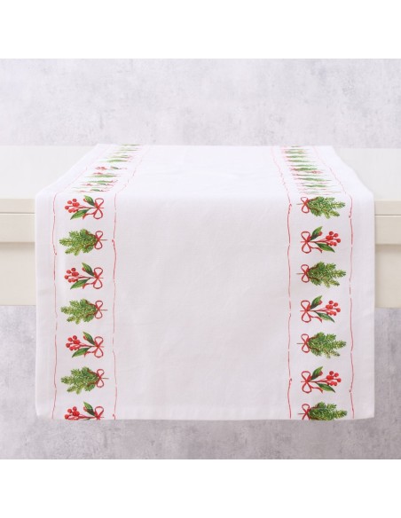 Camino de Mesa Noelle 140 cm Verde y Blanco | Decoración Navideña Elegante