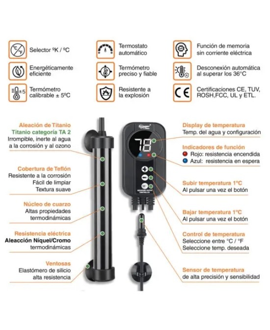 CALENTADOR TITANIO CON SONDA 200W