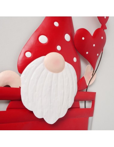 Adorno colgante de gnomo rojo metálico en metal resistente para decoración
