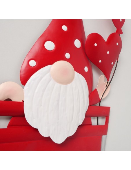 Adorno colgante de gnomo rojo metálico en metal resistente para decoración