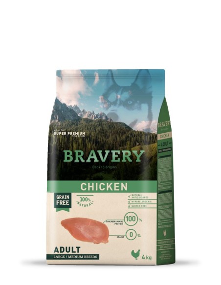 Bravery Adult Mediano-Grande Pollo 4kg Alimento Completo para Perros Adultos