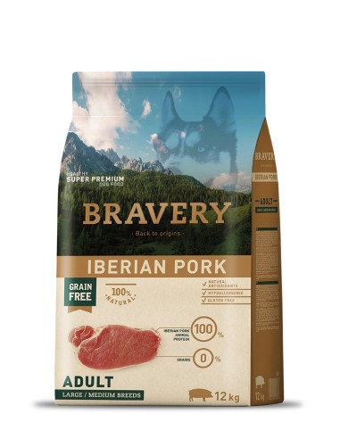 Bravery Adult Mediano-Grande Cerdo 12kg Alimento Completo para Perros