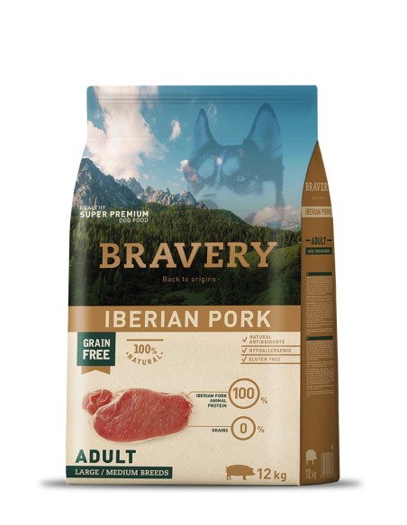 Bravery Adult Mediano-Grande Cerdo 12kg Alimento Completo para Perros