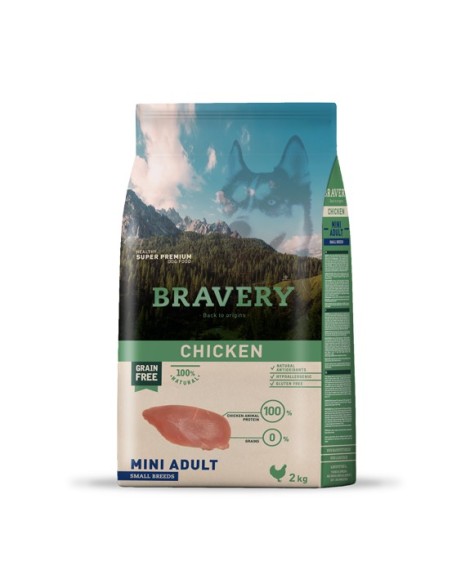 Bravery Adult Mini Pollo 2kg Alimento Completo para Perros Adultos de Raza Pequeña