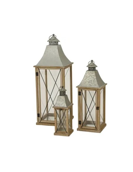 Farol Rectangular Mediano de Madera y Cristal Decorativo para Interiores y Exteriores