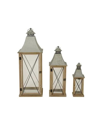 Farol Rectangular Mediano de Madera y Cristal Decorativo para Interiores y Exteriores