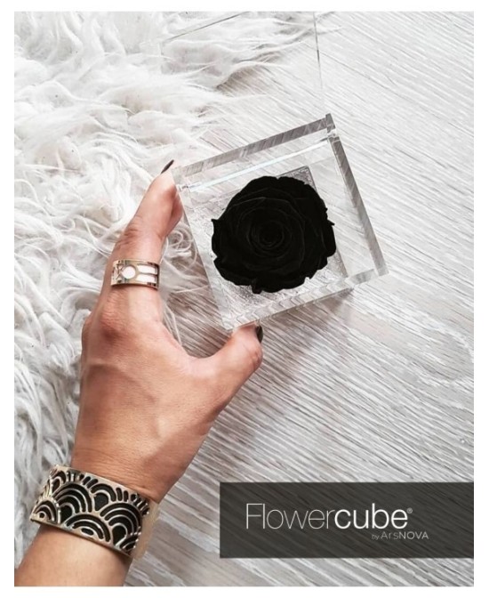 Flowercube Rosa 10x10 Packaging Negro Regalo Elegante Flores Preservadas