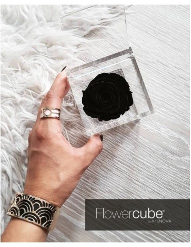 Flowercube Rosa 10x10 Packaging Negro Regalo Elegante Flores Preservadas