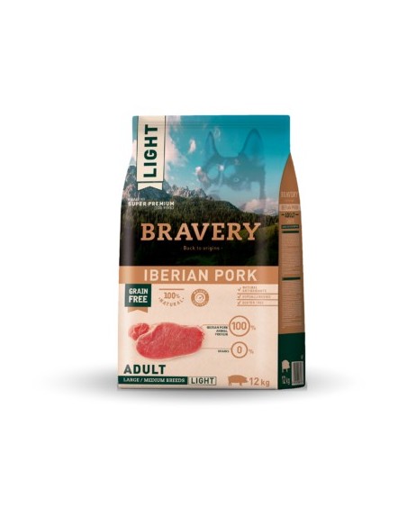 Bravery Adult Mediano-Grande Light Cerdo 12kg Alimento Completo para Perros