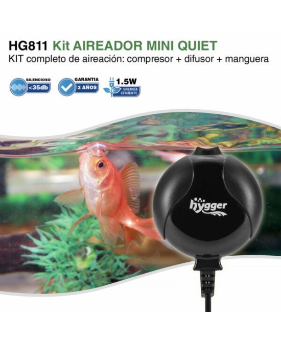 Kit Aireador HYGGER 811 para Acuarios hasta 120L Silencioso y Eficiente