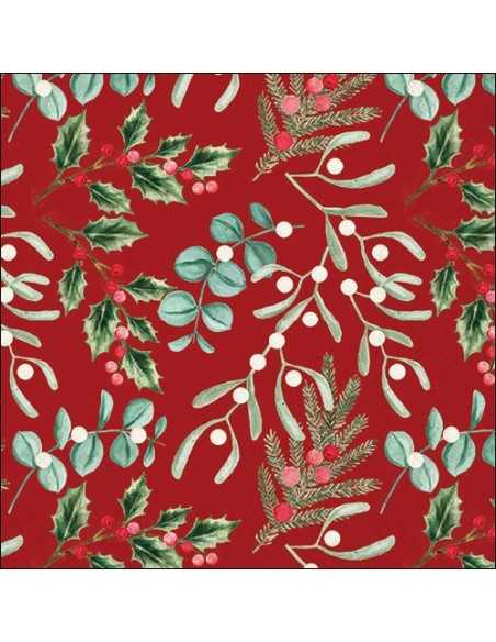 Servilleta 33 Foliage Scatter Red FSC MIX - Decoración natural y sostenible
