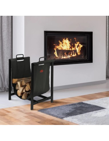 Transportador de Leña Negro Resistente y Práctico para Chimeneas y Estufas