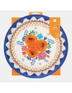 SERVILLETAS DE PAPEL FLORES AZULES Y NARANJAS