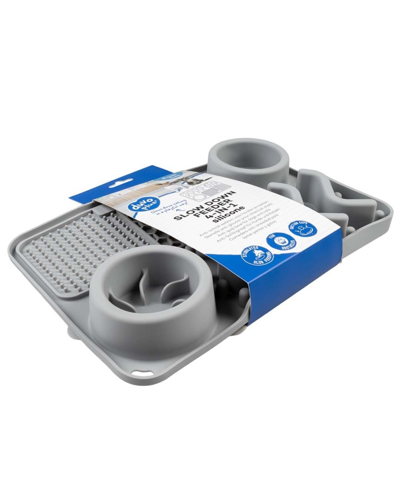 DUVO COMEDERO GOMA ANTIESTRES 4 EN 1 GRIS 125ML 30X20X4CM