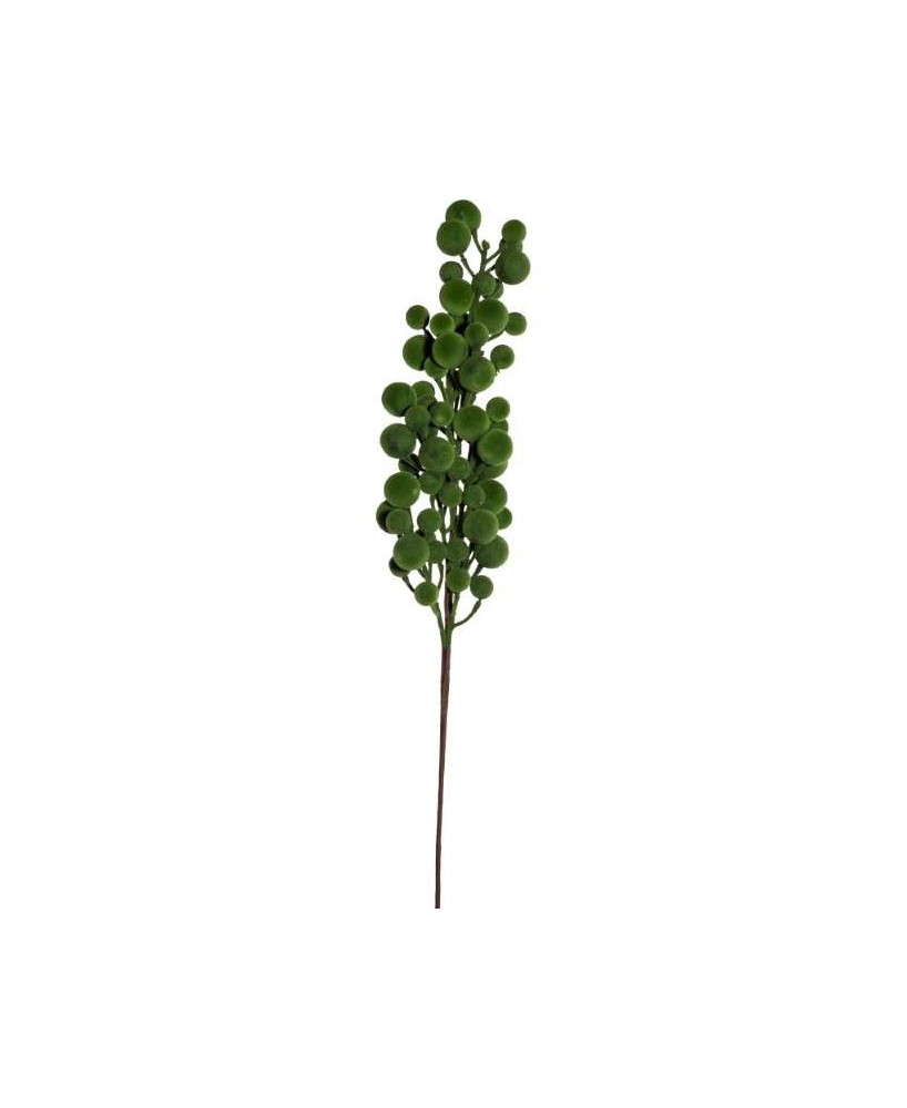 RAMO DE BAYAS FLOCADAS VERDE H70CM