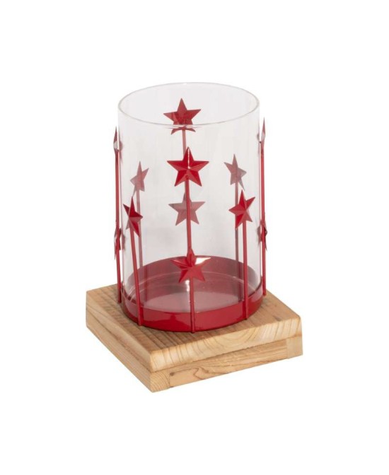 PORTAVELAS METALICO ROJO DECO. ESTRELLAS D12X18CM