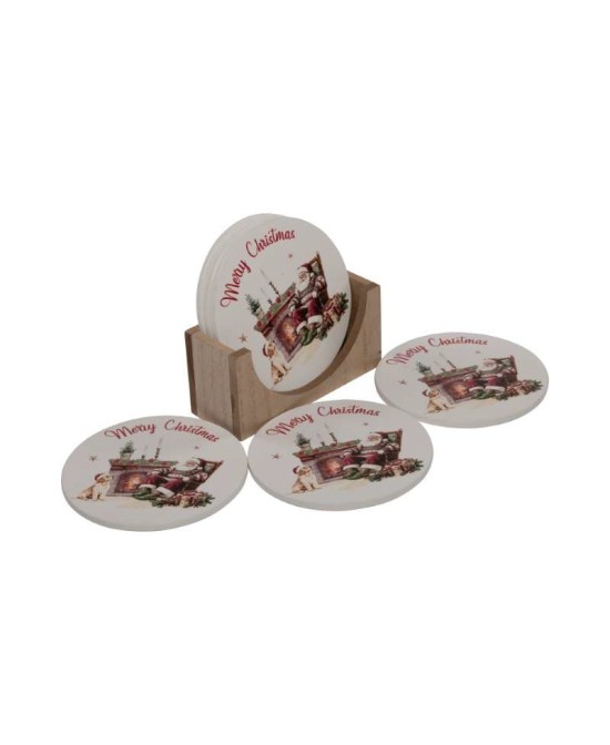 POSAVASOS DE MADERA NAVIDEÑO D10CM 6UD