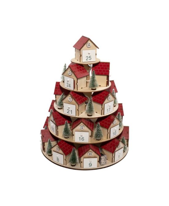 CALENDARIO DE ADVIENTO CON LED MADERA D30X38CM