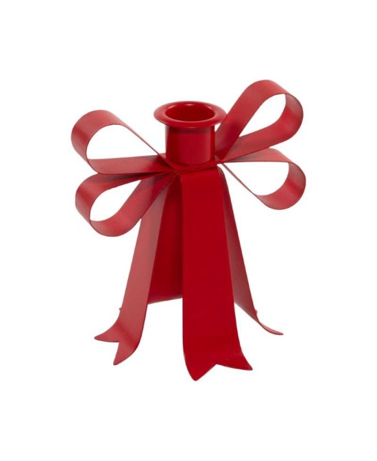 PORTAVELAS METALICO LAZO ROJO 12X10X13CM