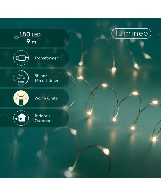 GUIRNALDA DE LUCES LED PLATA/BLANCO CALIDO 895CM