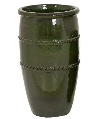 Maceta Alta Terracota Esmaltada Verde 45x79 cm | Elegancia para Exteriores

