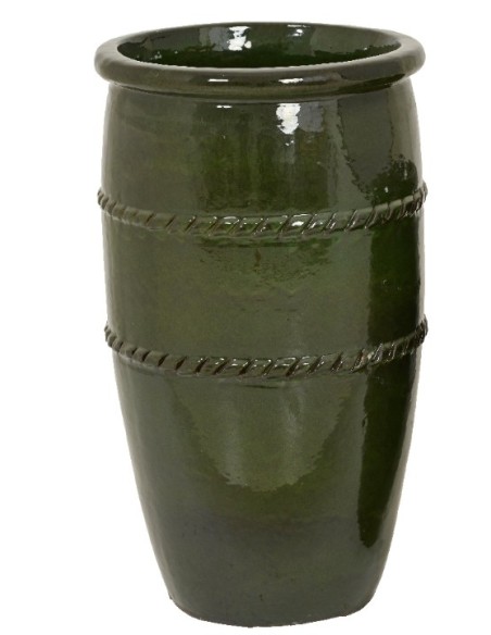 Maceta Alta Terracota Esmaltada Verde 45x79 cm | Elegancia para Exteriores

