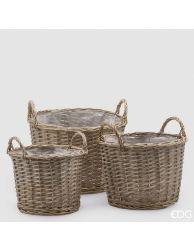 Cesto Redondo con Mango Marrón Claro Mediano  Elegancia y Funcionalidad | Endanea Garden

