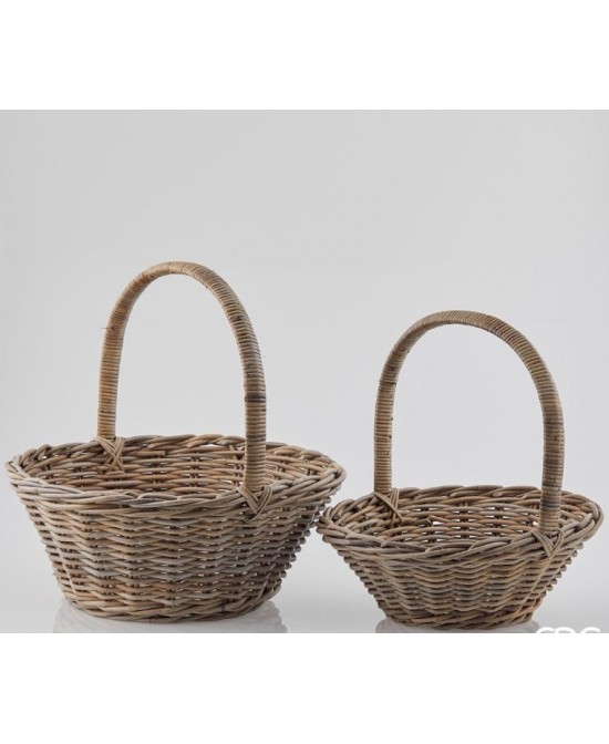 Cesto Rot Rattan Gris Claro con Mango H52 | Resistente y Elegante - Endanea Garden

