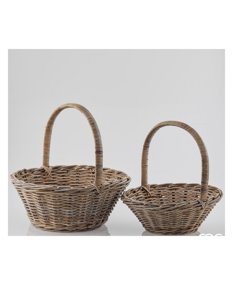 Cesto Rot Rattan Gris Claro con Mango H52 | Resistente y Elegante - Endanea Garden

