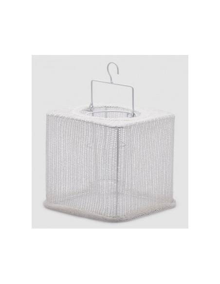 LINTERNA DE TELA CUADRADA CON MANGO BLANCA