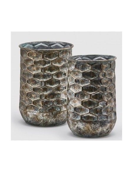 VASO METAL CILINDRO ORO NEGRO GRANDE