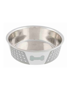 Comedero Acero Inoxidable 14 CM con Base de Silicona Blanco Gris para Mascotas