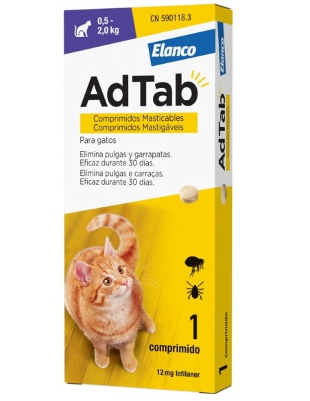 Adtab 12 mg para Gatos Pequeños de 0.5 a 2 kg Tableta Masticable Antiparasitaria