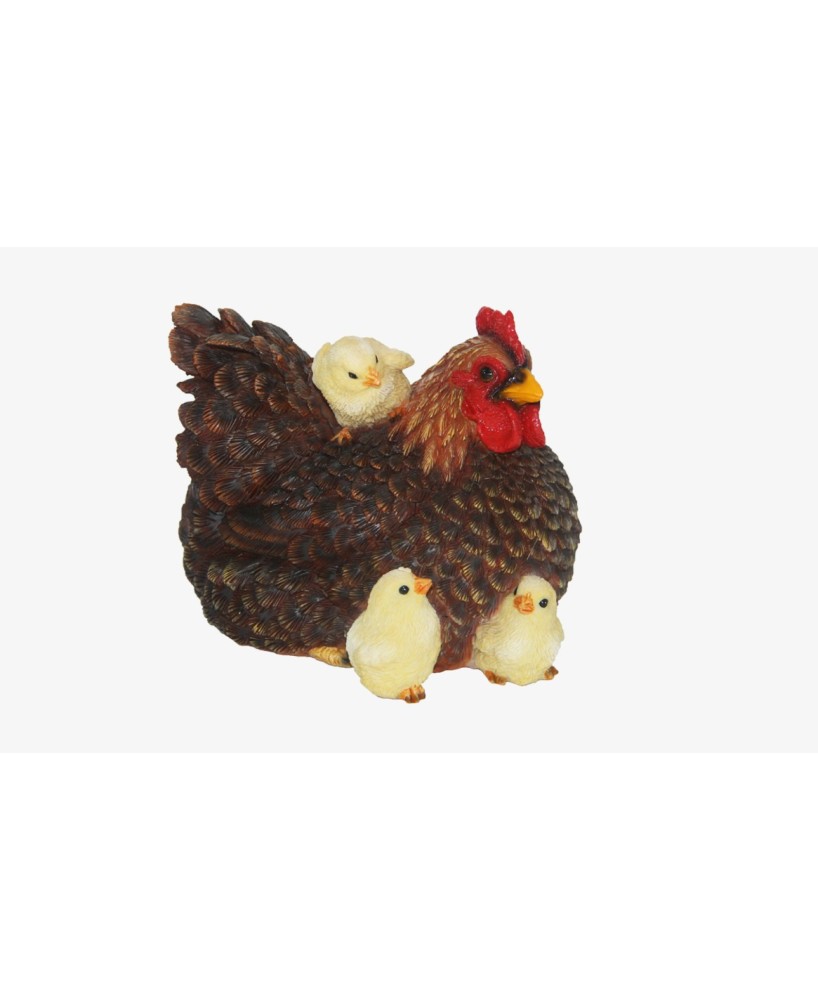 Figura Gallina con Pollitos Decorativa Resistente para Hogar y Jardín