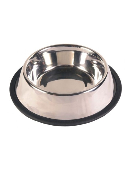 Comedero Acero Inoxidable 19CM con Anillo de Caucho Antideslizante para Mascotas