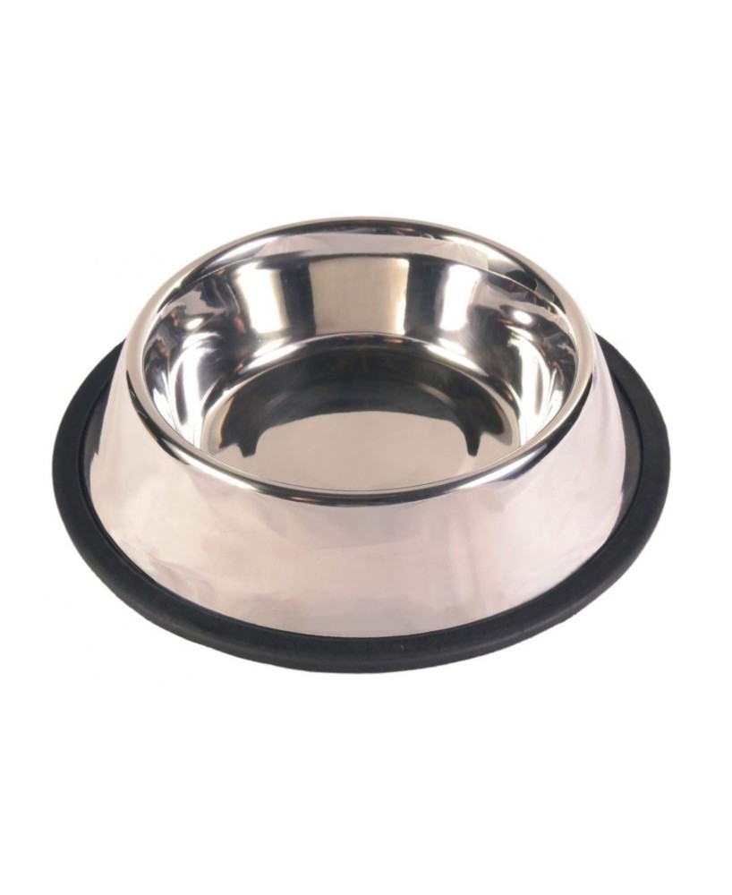 Comedero Acero Inoxidable 17CM con Anillo de Caucho Antideslizante para Mascotas