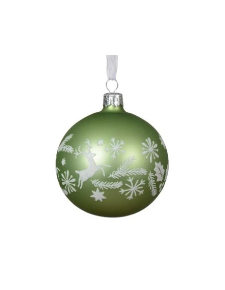 BOLAS DE CRISTAL MATE NAVIDEÑAS BORDE TÉ VERDE 8CM