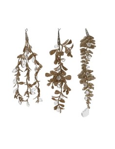 VARA HOJAS GLITTER  CHAMPAGNE12CM