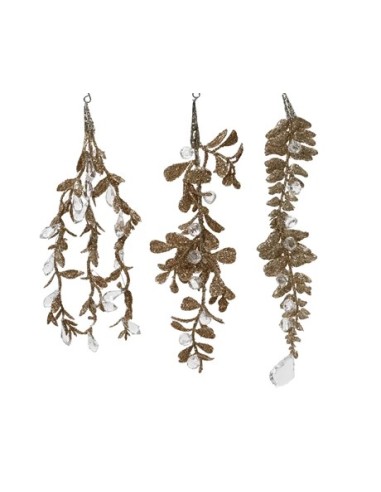 VARA HOJAS GLITTER  CHAMPAGNE12CM