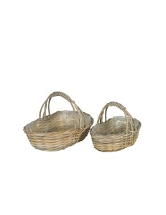 Cesta Oval Baja Rattan Grisáceo Pequeña  Elegante, Moderna y Funcional para Organización del Hogar | Endanea Garden

