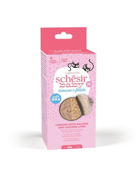 Schesir Kitten Baby Mousse con Pollo, Salmón e Hígado | Alimento Natural para Gatitos