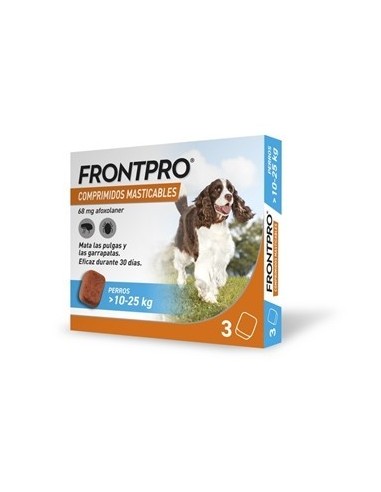 FrontPro antiparasitario perros 10 a 25 kg 3 comprimidos masticables contra pulgas y garrapatas