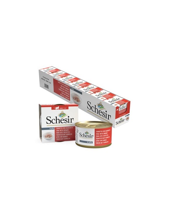 Schesir Cat Gelatina Atún y Gambas 14x85g - Alimento Húmedo Natural para Gatos