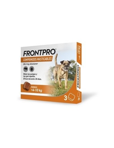 FrontPro perros 4 a 10 kg 3 comprimidos antiparasitario masticable contra pulgas y garrapatas