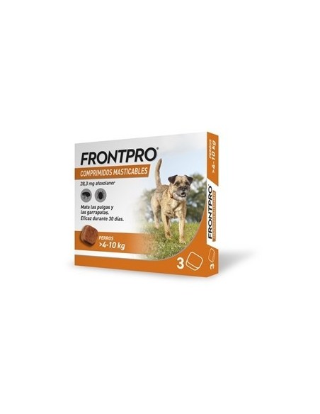 FrontPro perros 4 a 10 kg 3 comprimidos antiparasitario masticable contra pulgas y garrapatas