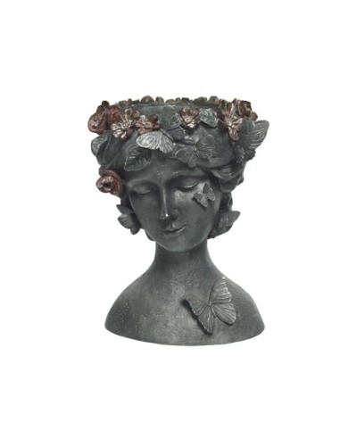 MACETA BUSTO DE MUJER CON FLORES ANTIQUE VERDE 21,5X23X30CM
