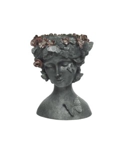 MACETA BUSTO DE MUJER CON FLORES ANTIQUE VERDE 16.5X17.5X23CM