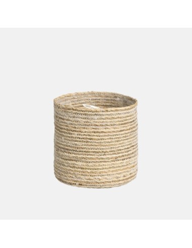 Basket Cilindro Tongi Maxi 22x22 cm  Cesta Natural con Detalles Blancos para Decoración y Almacenaje | Endanea Garden

