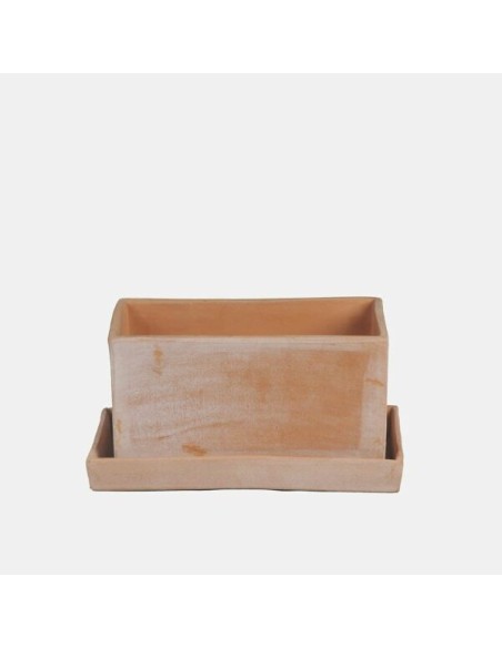 Jardinera Binibeca con Plato 22x11x11 cm  Color Tierra, Resistente y Decorativa para Interior y Exterior

